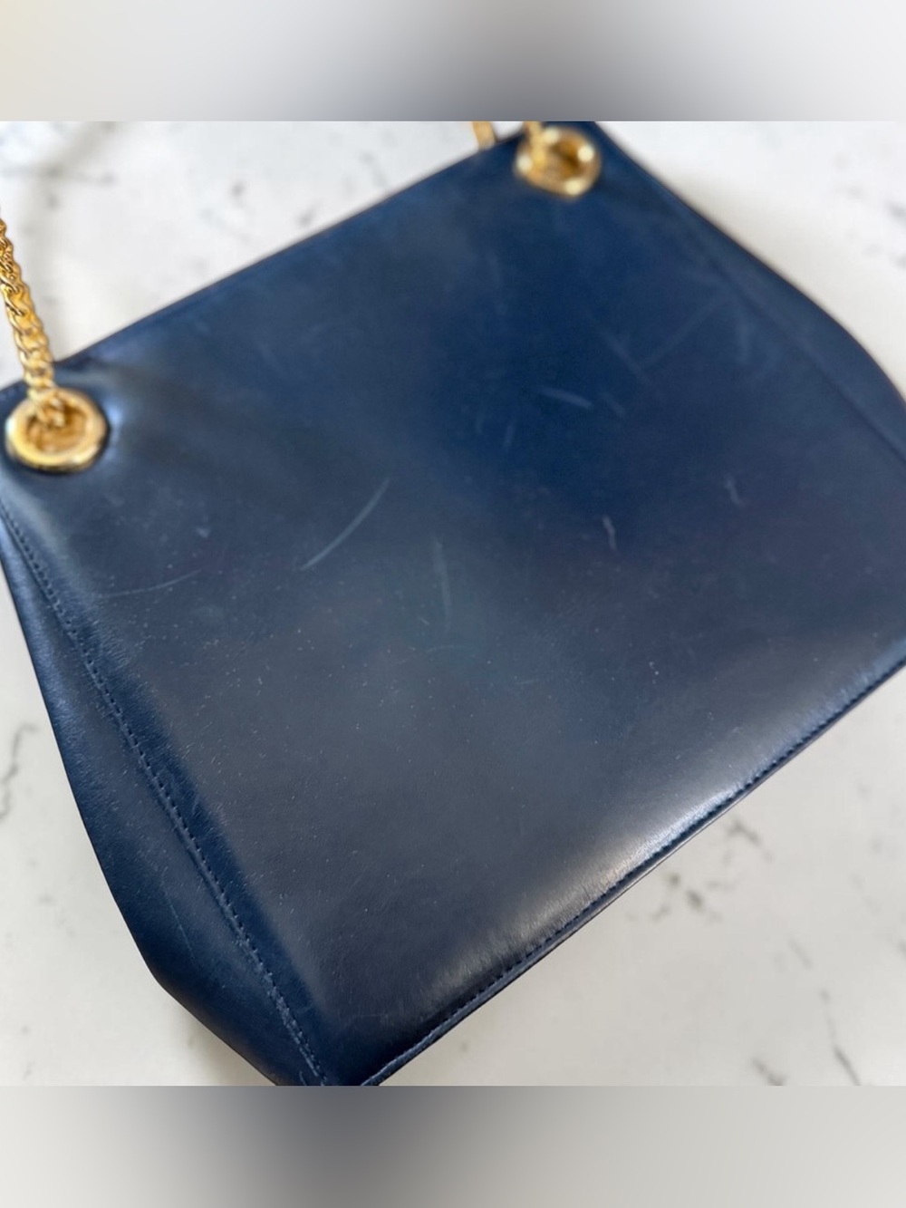 Authentic Salvatore Ferragamo Black Navy Leather Shoulder Bag Designer with COA